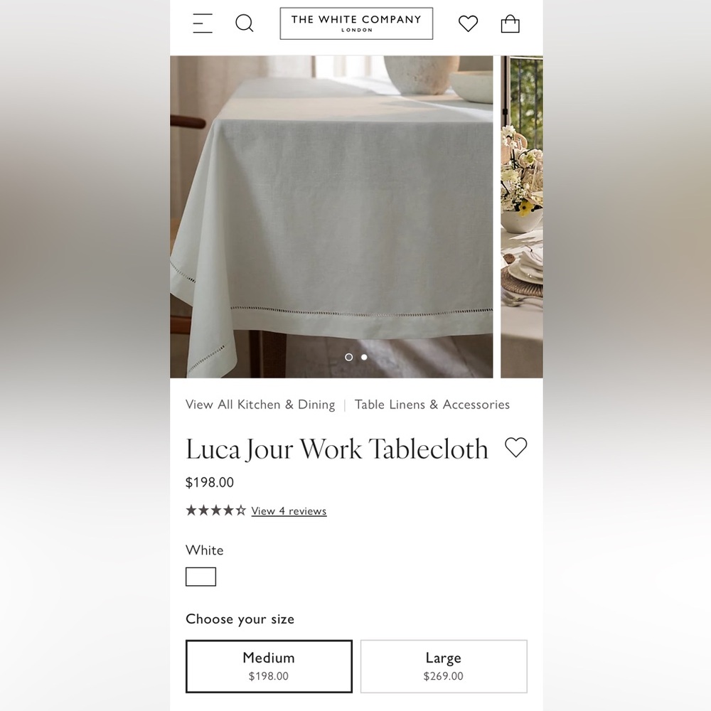 The White Company London - Luca Jour Work Tablecloth in White - Picture 2 of 6